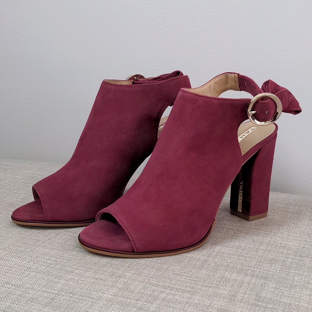 Tahari, Kappy 1, 7.5M, Peep-toe, Sling Back, Ankle bootie, 3.5" heel, Burgundy